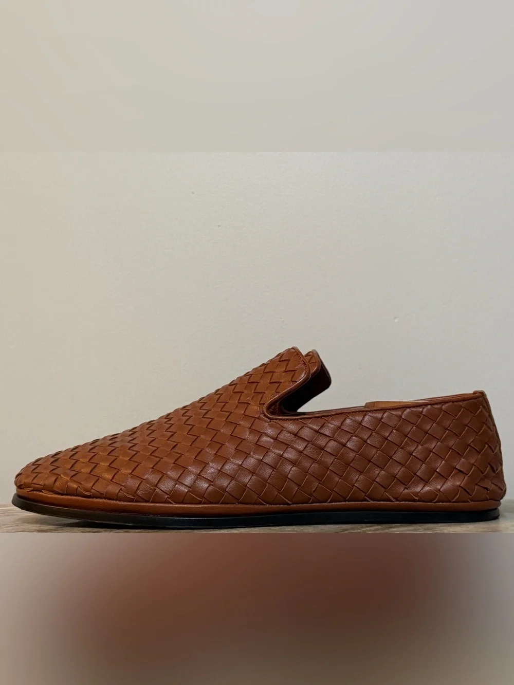 Bottega Veneta Sunday Slipper Caramel Brown Intrecciato Leather 45/ 12 Woven Tan